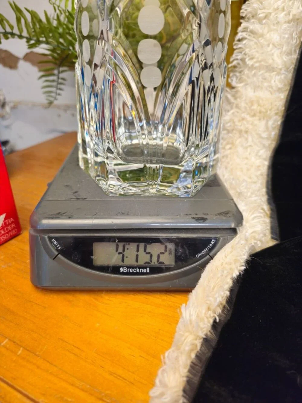 Vintage Etched Crystal Vase With Geometric Dot Pattern 11-Inch Tall Hexagonal Ba - Picture 13 of 13